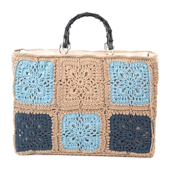 Borsa Crochet in lana manico Bamboo EVE Totag Beige