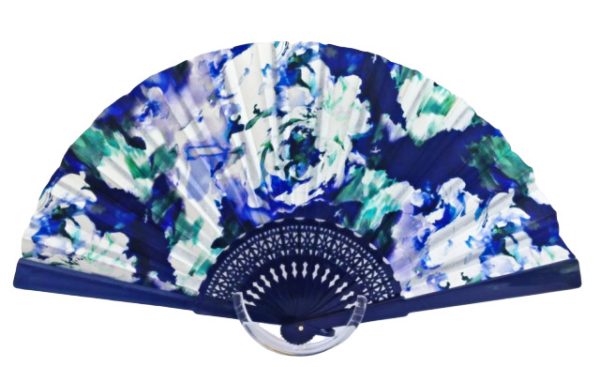 Ventaglio Alta Moda Seta Fantasia Blu