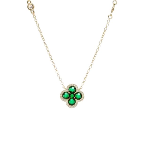 Collana Placcato Oro Fiore Singolo Verde Smeraldo