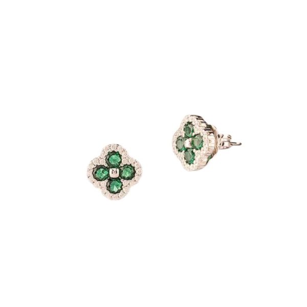 Orecchino Argento Mini Fiore 4 Petali Zirconi Colorati