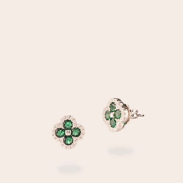 Orecchino Argento Mini Fiore 4 Petali Zirconi Colorati