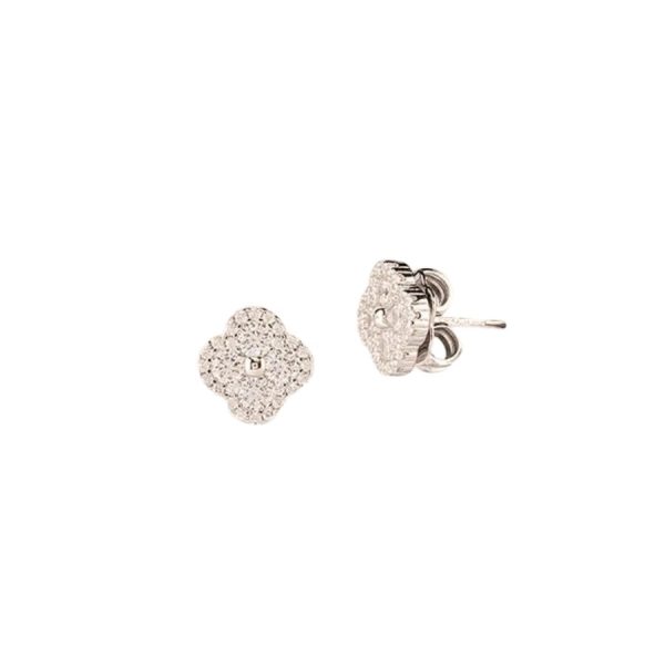 Orecchino Mini Fiore 4 Petali Zirconi Bianchi Argento