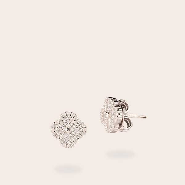 Orecchino Mini Fiore 4 Petali Zirconi Bianchi Argento