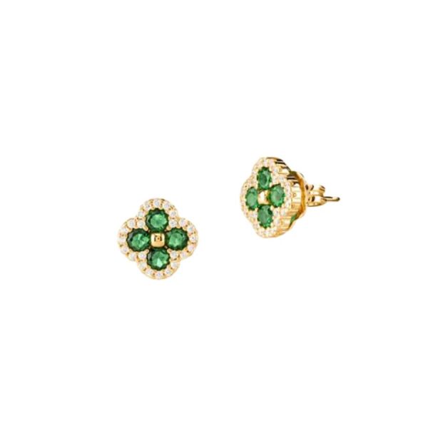 Orecchino Placcato Oro Mini Fiore 4 Petali Zirconi Colorati
